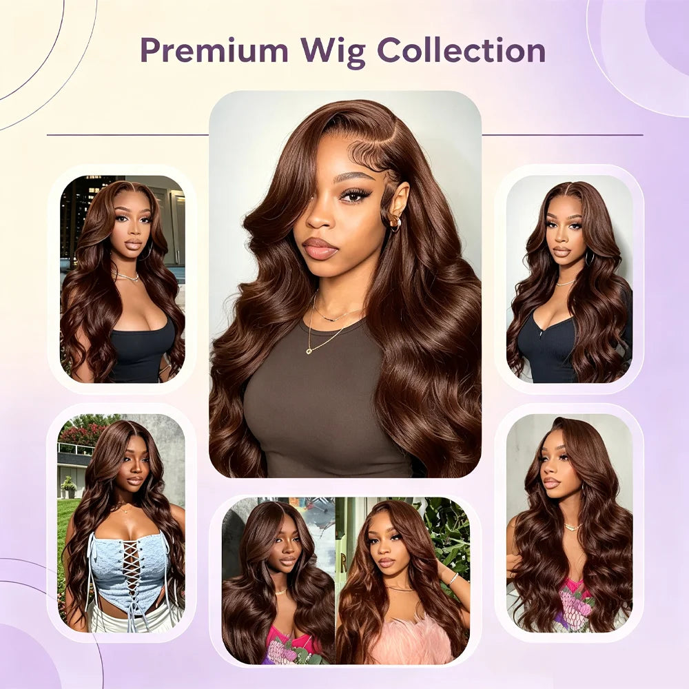 Chocolate Brown Body Wave Human Hair Wig
