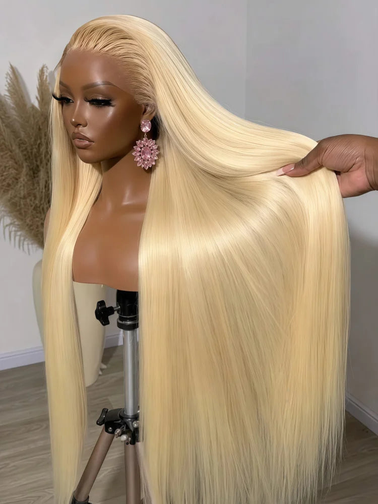 613 Blonde Bone Straight Human Hair Wig, 250% Density
