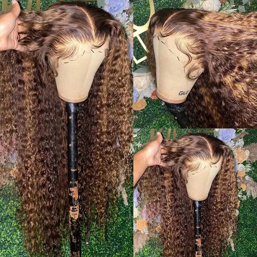 4/27 Highlight Deep Wave Human Hair Wig, 180% Density