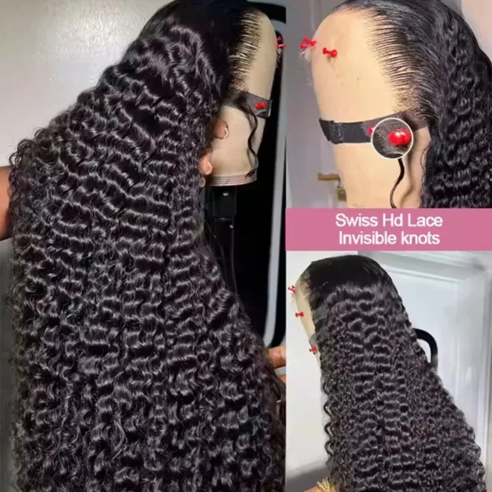 Natural Black Deep Wave Human Hair Wig, 200% Density