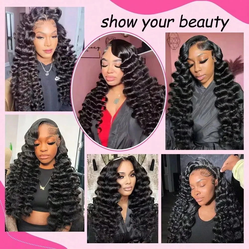 Natural Black Deep Wave Human Hair Wig, 200% Density