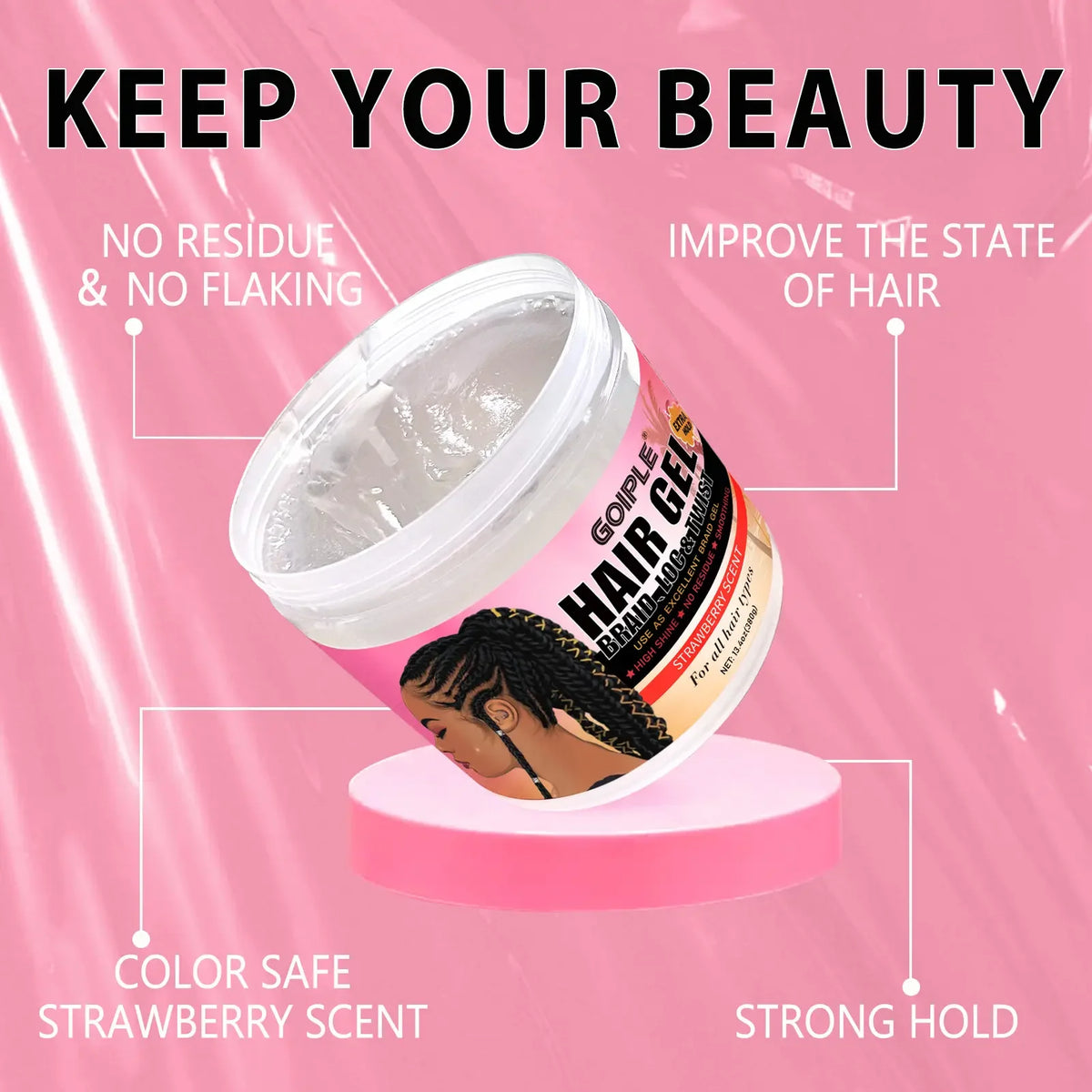 GOIPLE Strawberry Styling Gel | Strong Hold, 380 g
