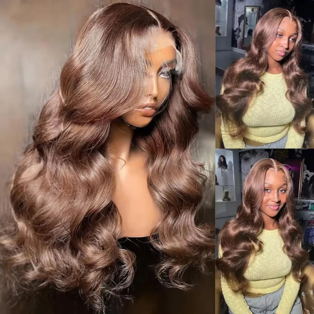 Chocolate Brown Body Wave Human Hair Lace Front Wig