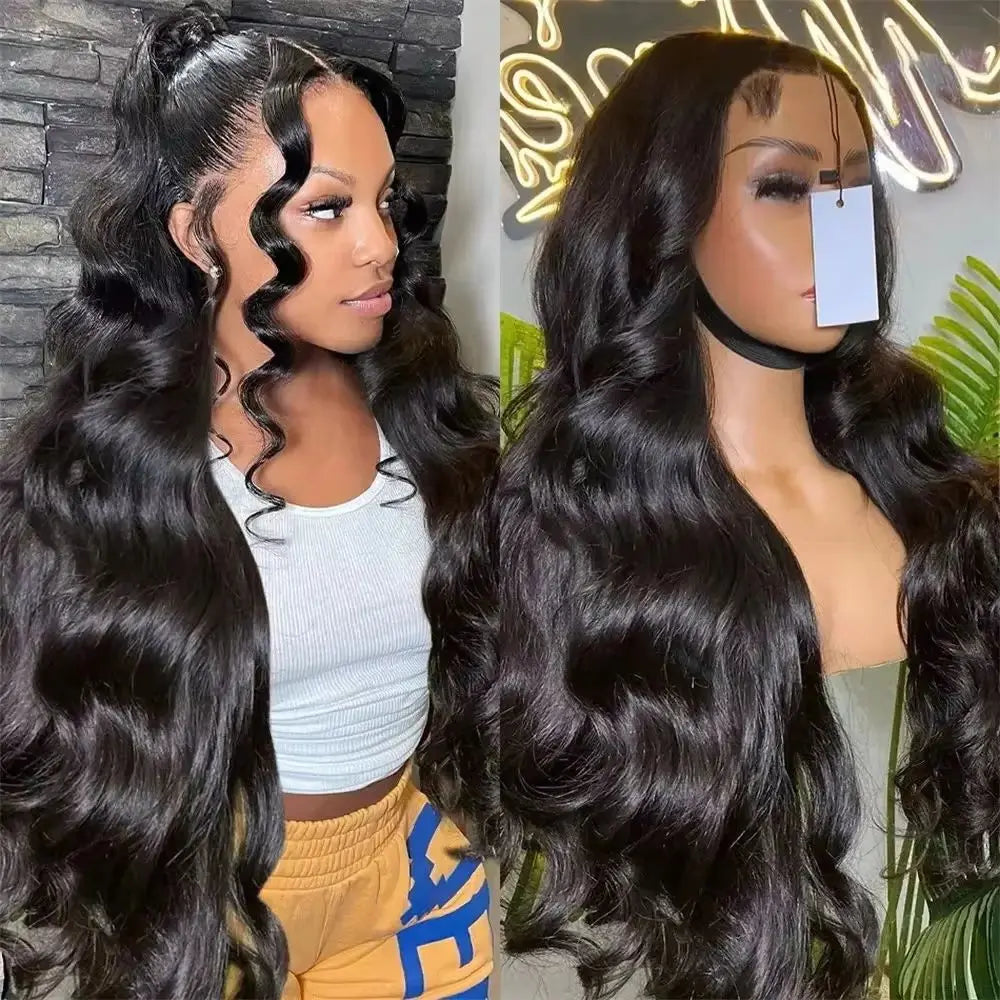 Natural Black Body Wave Human Hair Wig, 250% Density