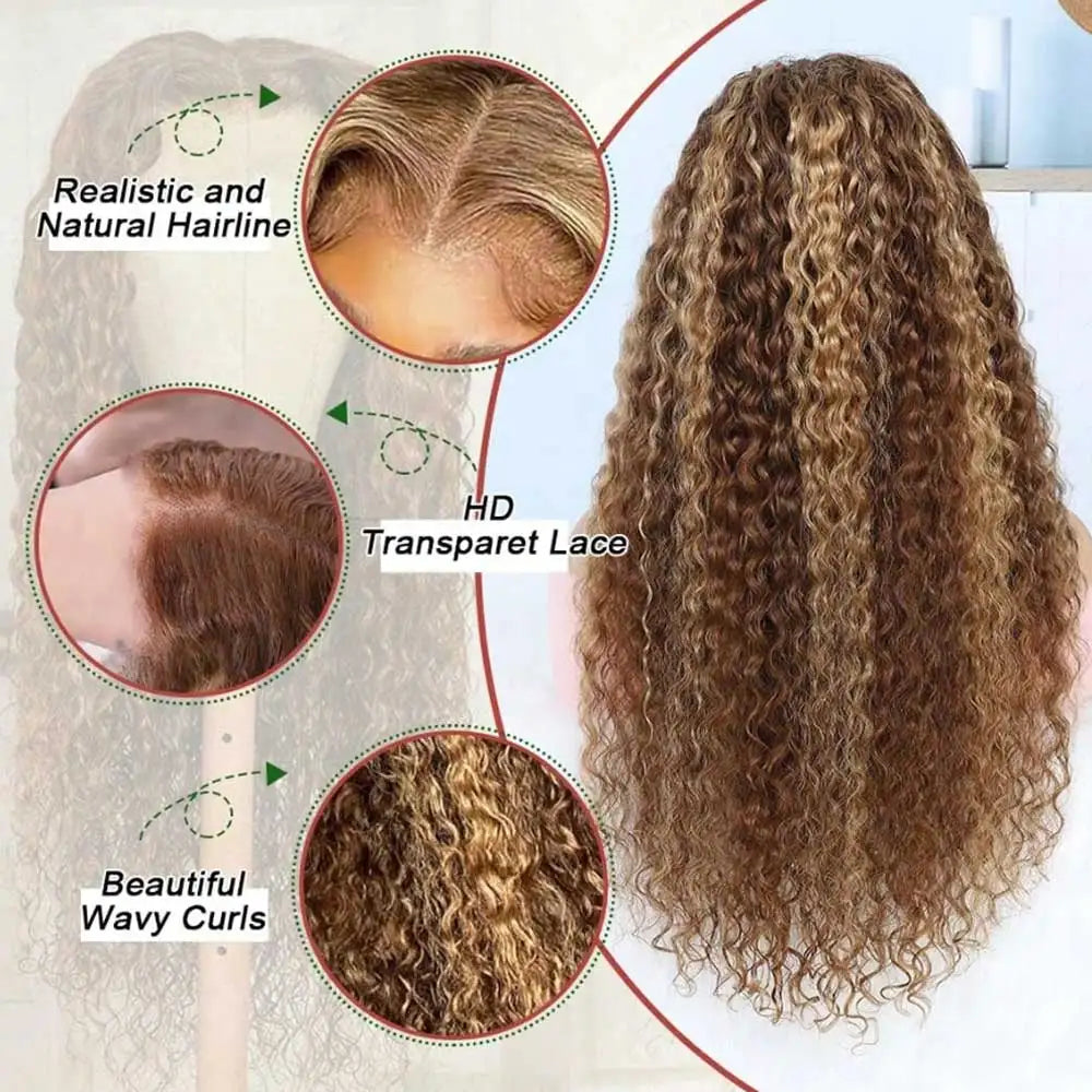 4/27 Highlight Deep Wave Human Hair Wig, 180% Density