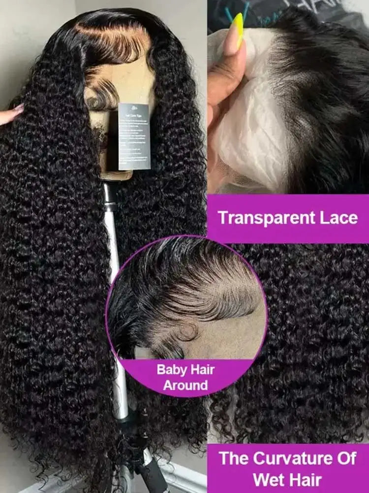 Natural Black Jerry Curly Human Hair Lace Wig, 180% Density
