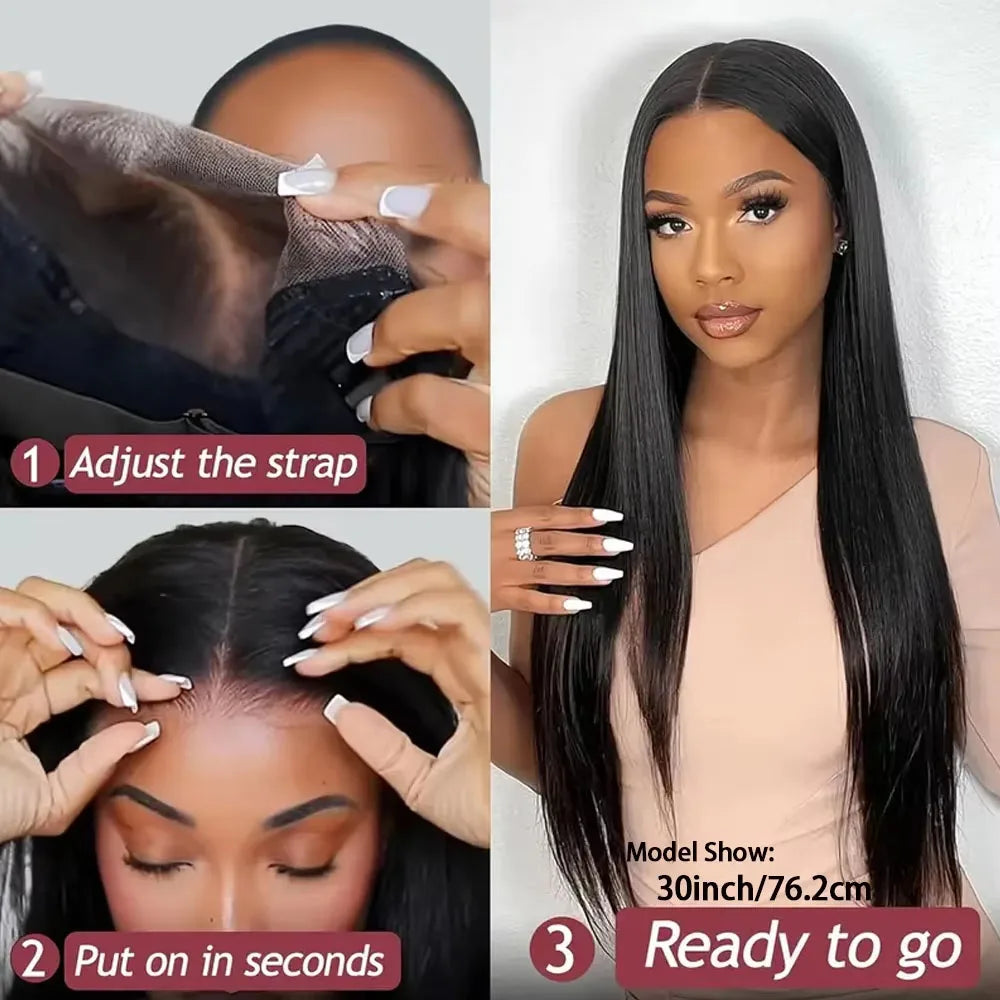 Bone Straight Glueless Human Hair Wig, 250% Density