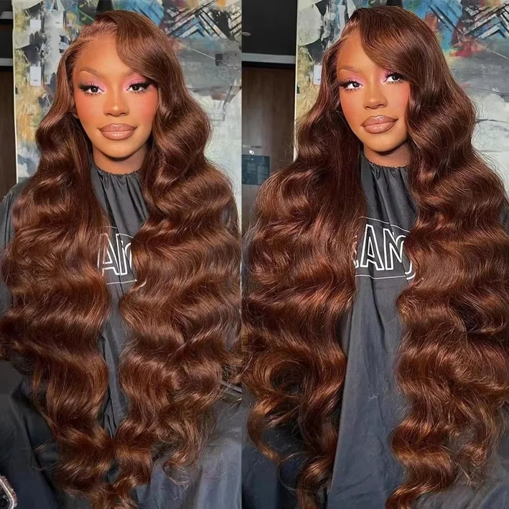 Chocolate Brown Body Wave Human Hair Lace Front Wig