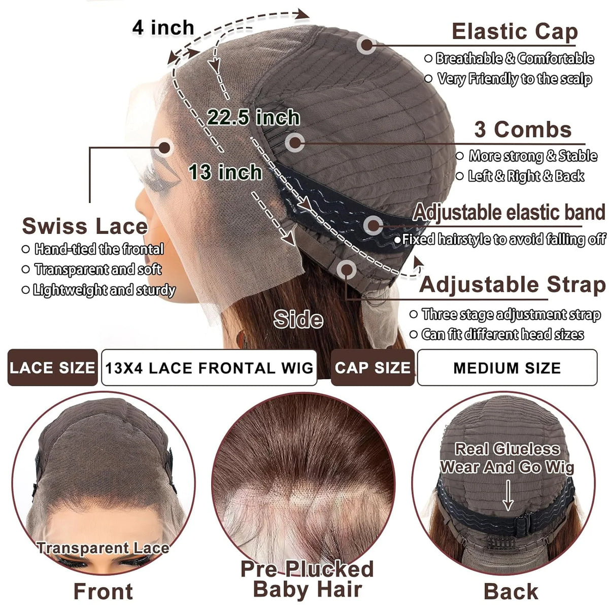 Chocolate Brown Body Wave Human Hair Wig