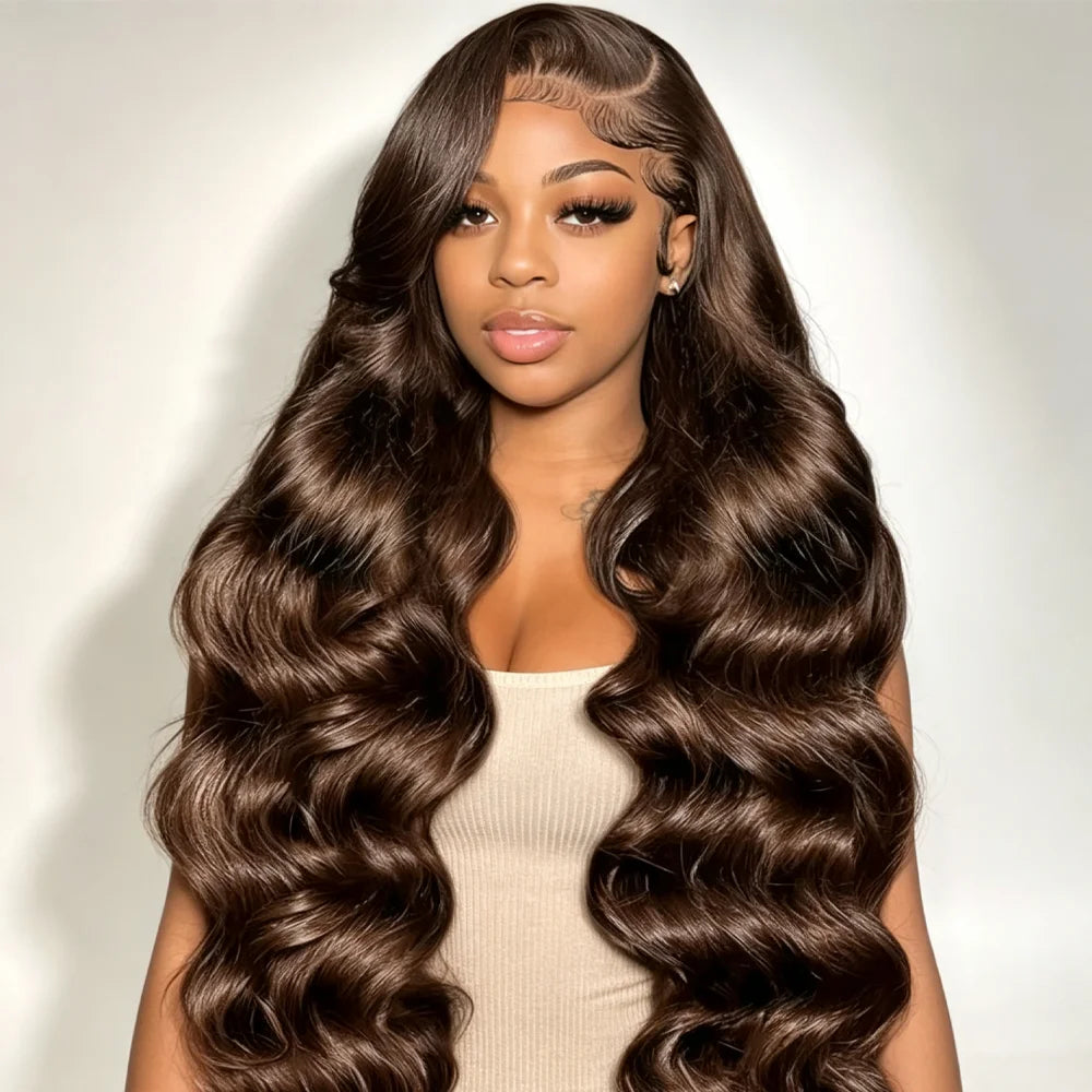 Chocolate Brown Body Wave Human Hair Wig