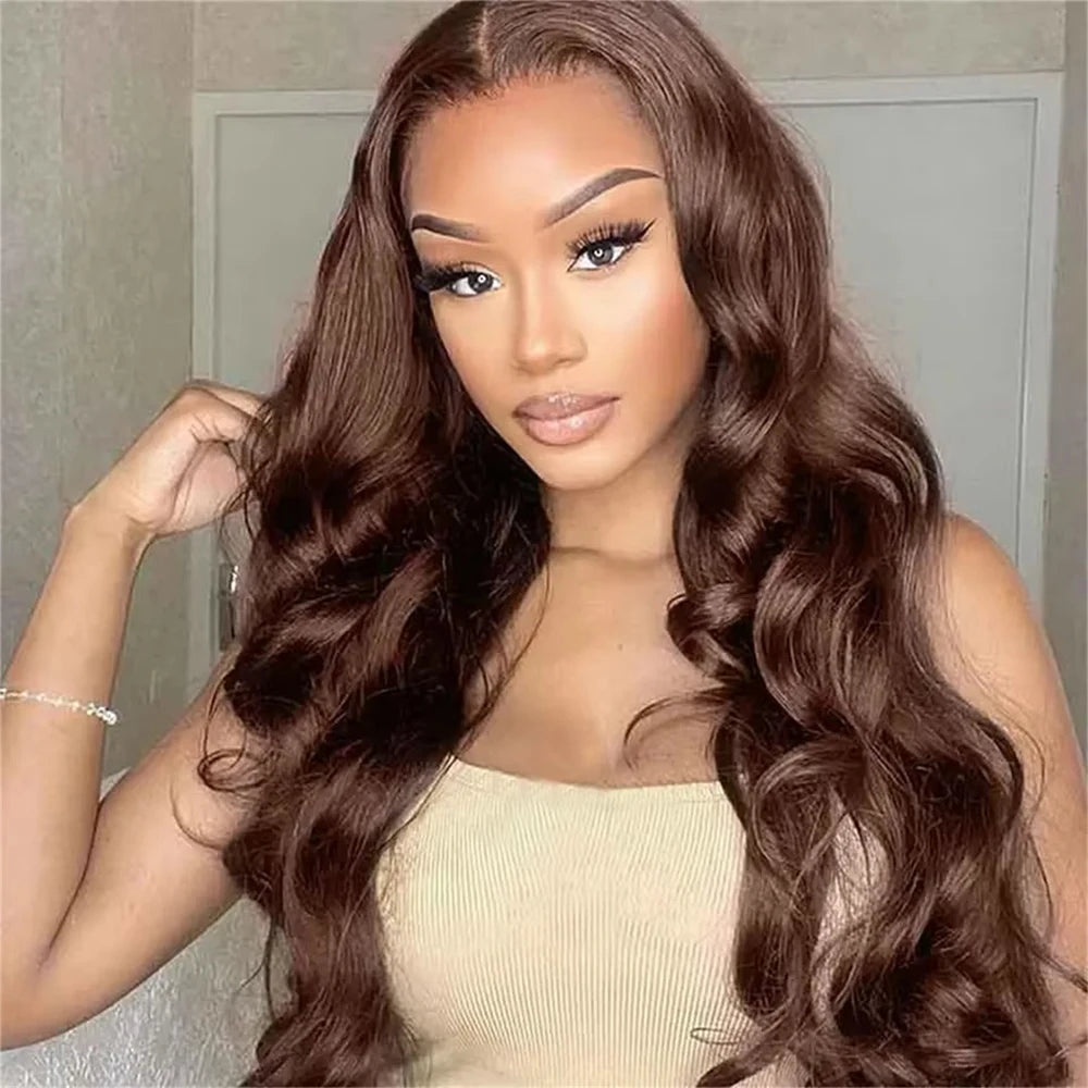 Chocolate Brown Body Wave Human Hair Lace Front Wig