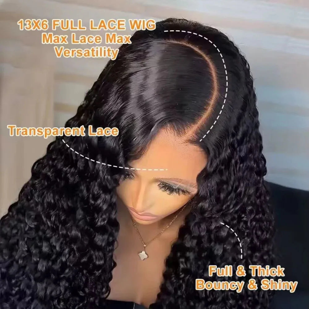 Natural Black Deep Wave Human Hair Wig, 200% Density
