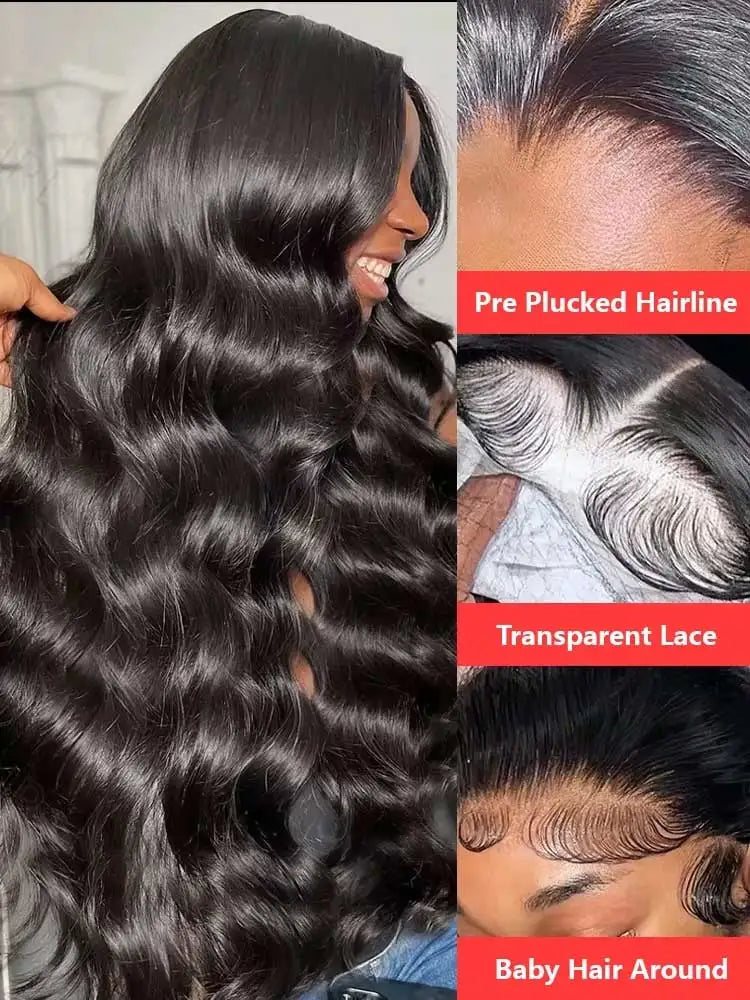 Black Body Wave Human Hair Wig, Lace & Glueless Options