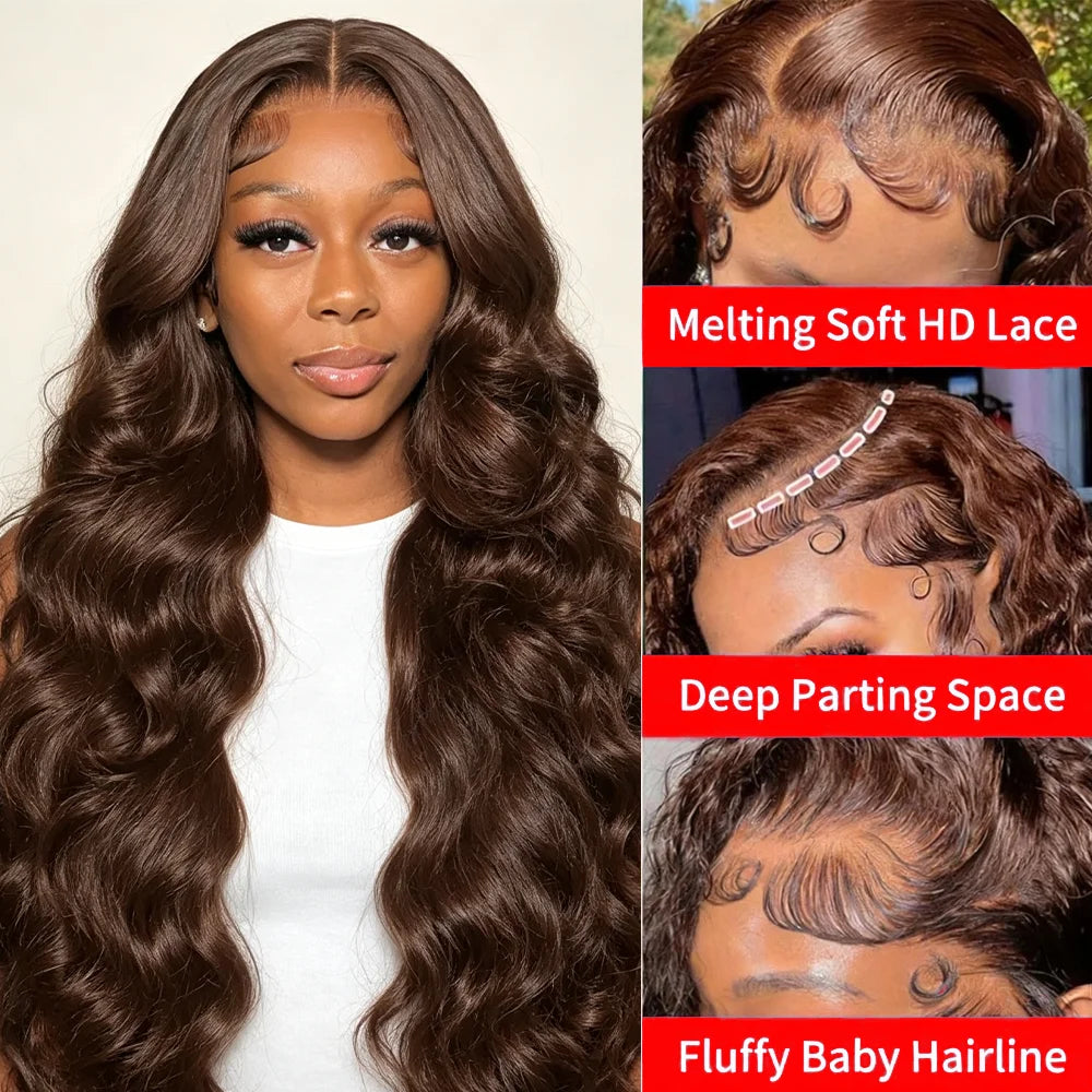 Chocolate Brown Body Wave Human Hair Wig