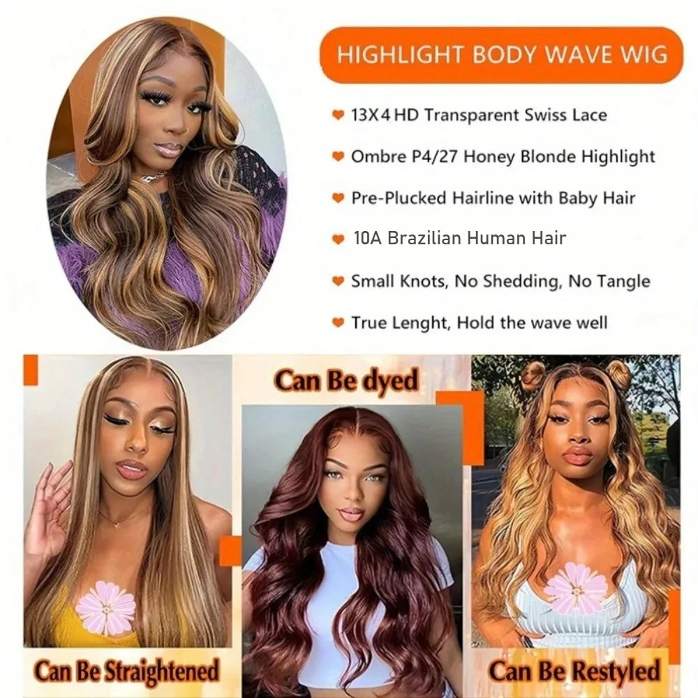 Honey Blonde Ombre Body Wave Human Hair Wig