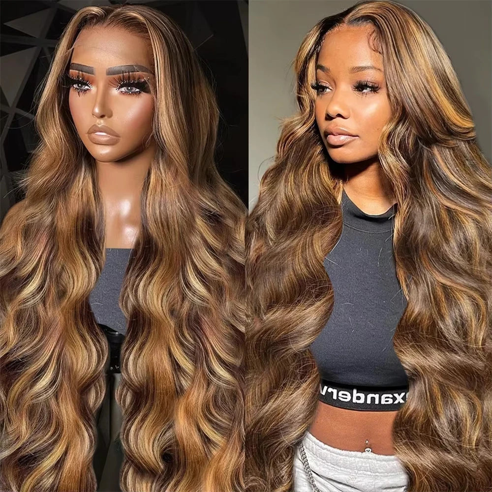 P4/27 Honey Blonde Highlight Body Wave Human Hair Wig