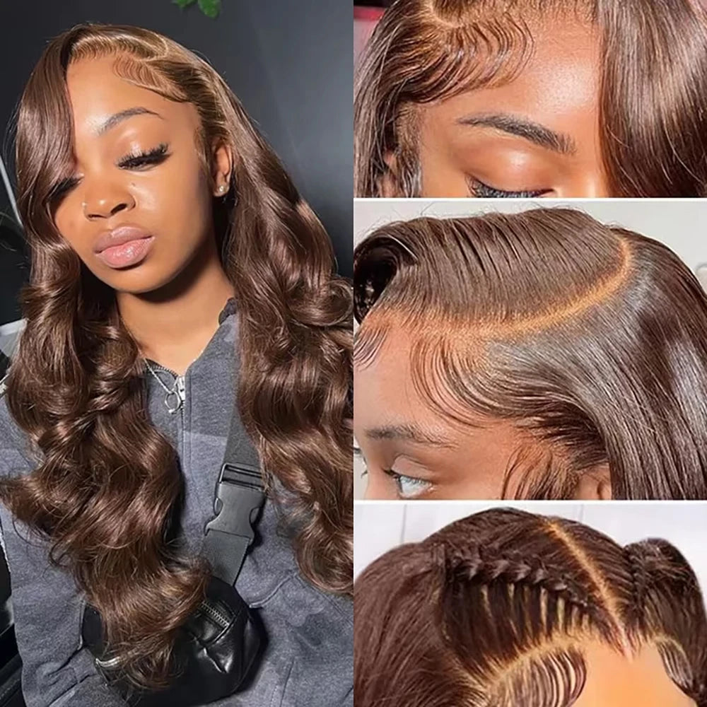 Chocolate Brown Body Wave Human Hair Lace Front Wig