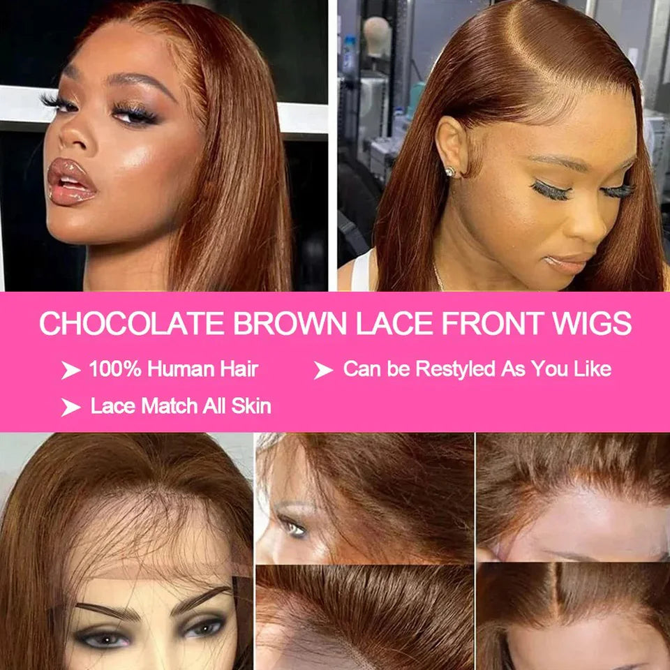 Chocolate Brown Straight Bob Human Hair Lace Wig
