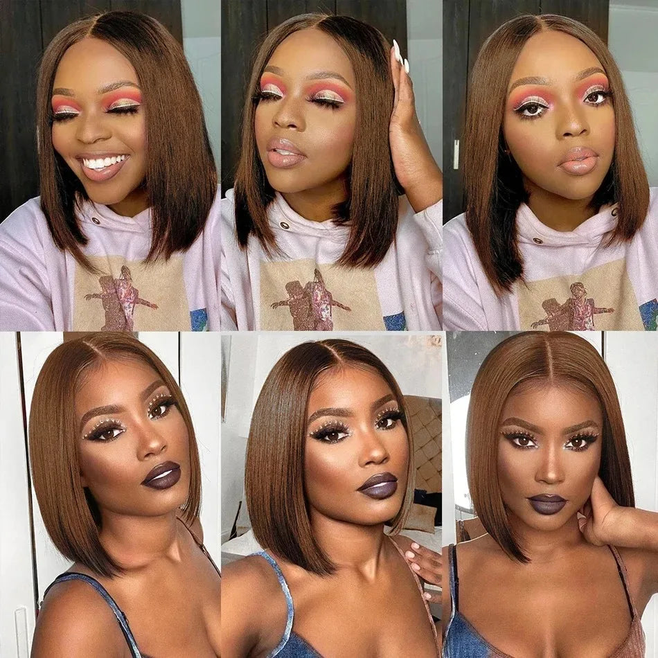 Chocolate Brown Straight Bob Human Hair Lace Wig