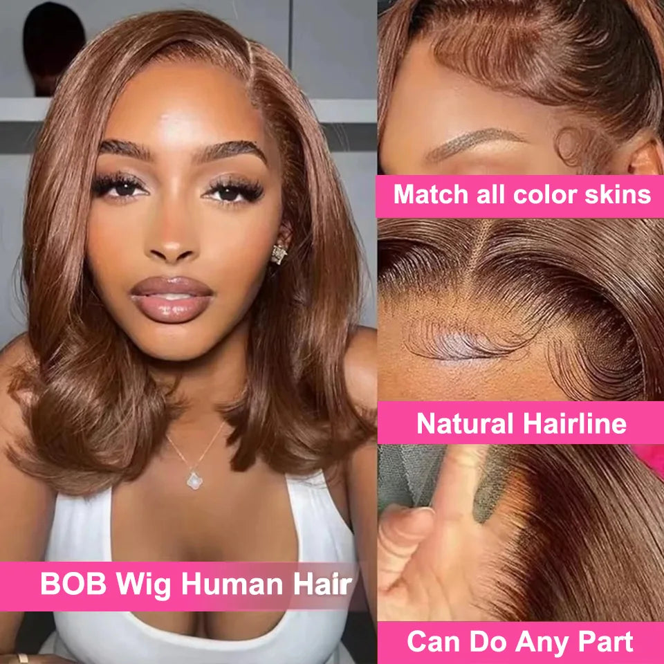 Chocolate Brown Straight Bob Human Hair Lace Wig