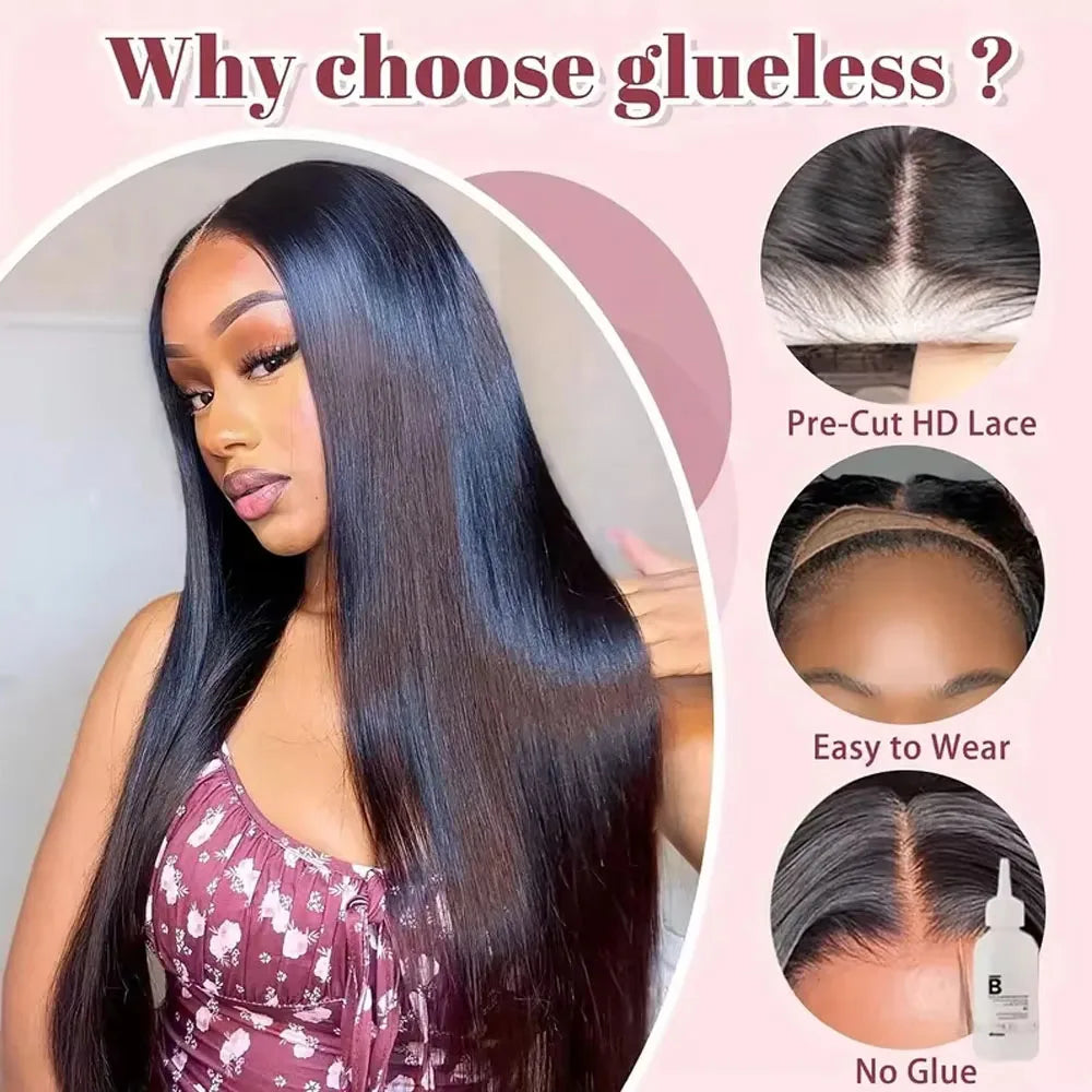 Bone Straight Glueless Human Hair Wig, 250% Density