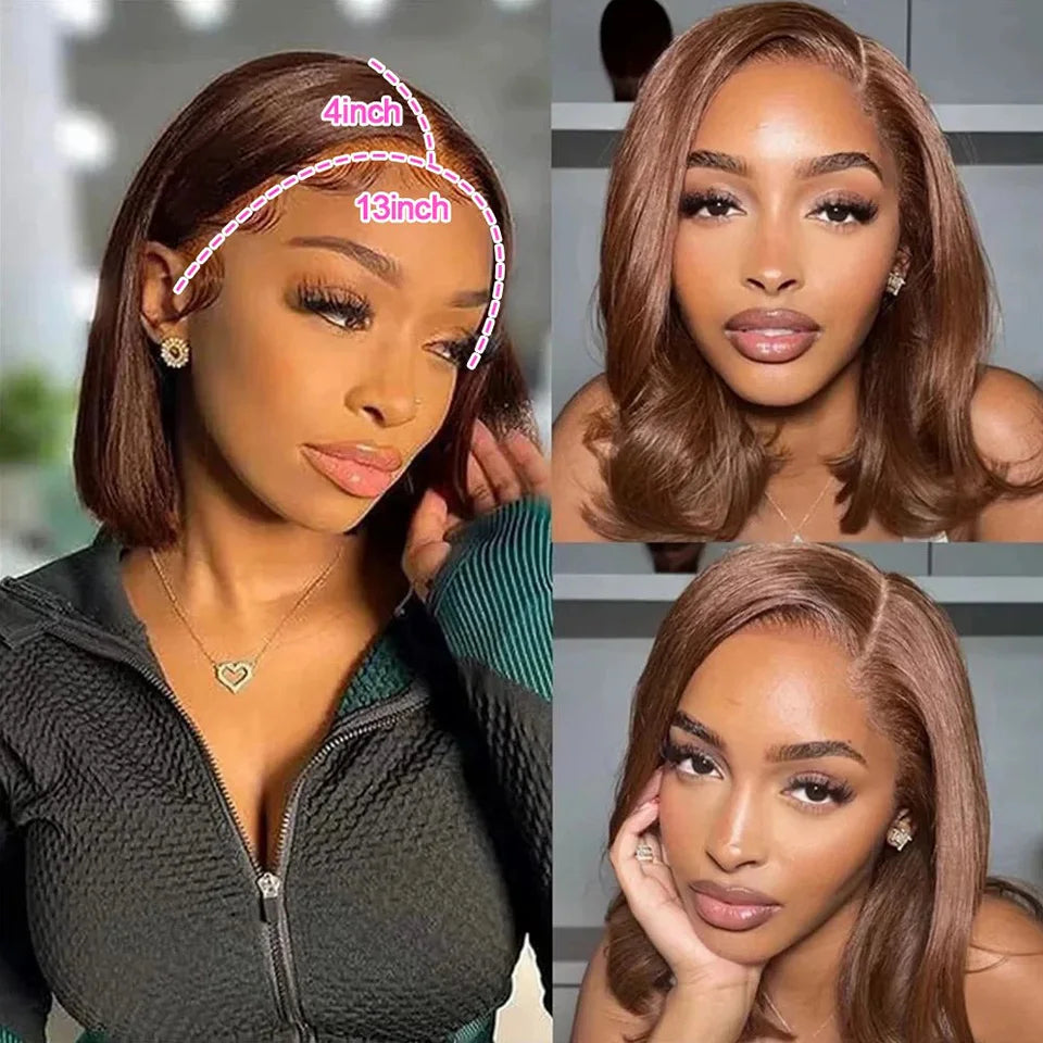 Chocolate Brown Straight Bob Human Hair Lace Wig