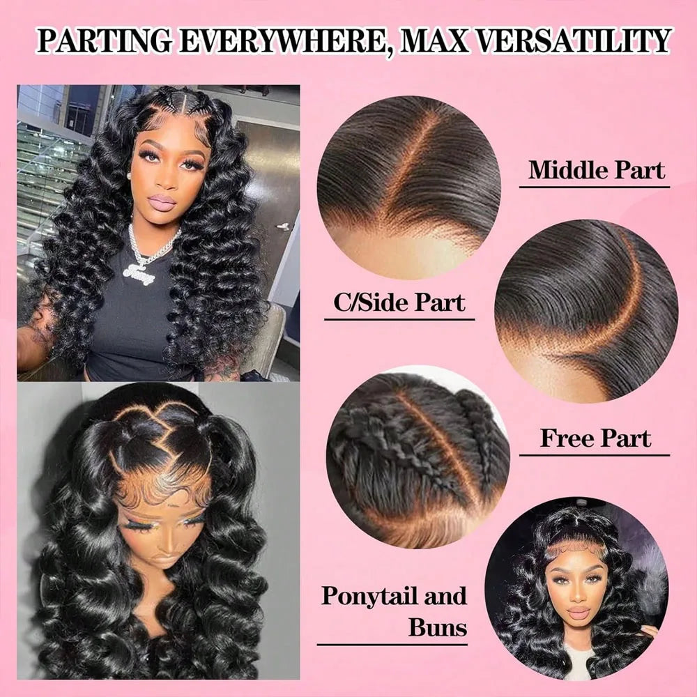 Natural Black Deep Wave Human Hair Wig, 200% Density