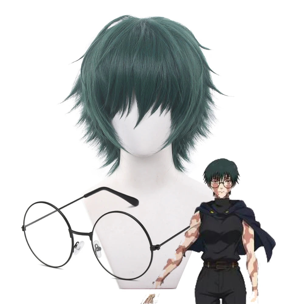 Jujutsu Kaisen-Inspired Green Cosplay Wig & Glasses Options