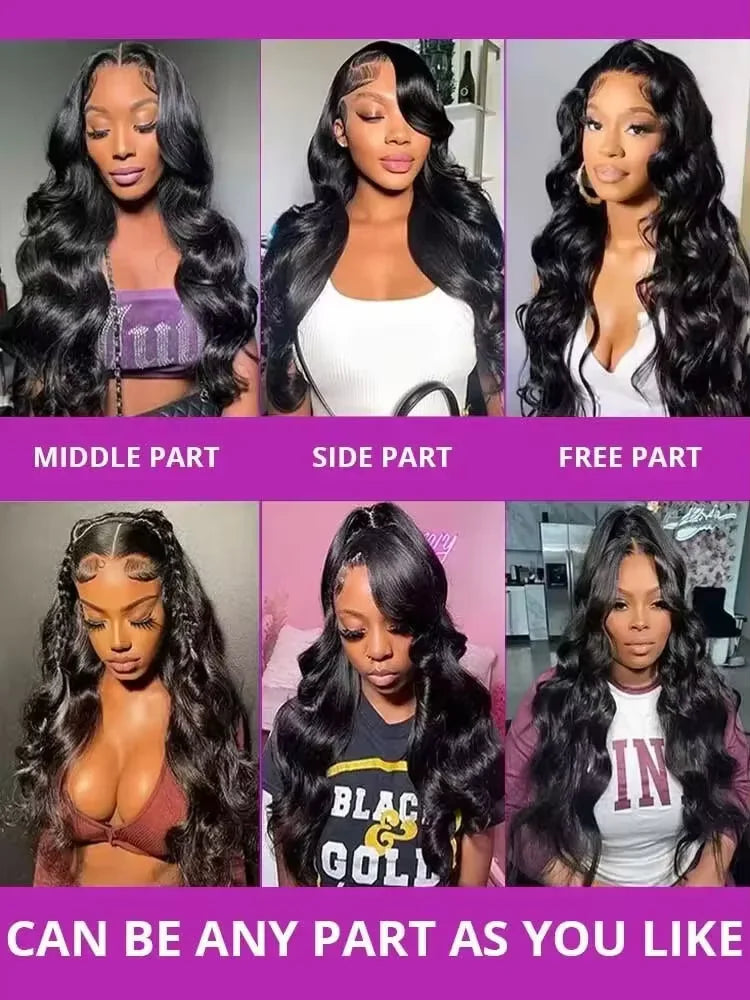 Natural Black Body Wave Human Hair Wig, 250% Density