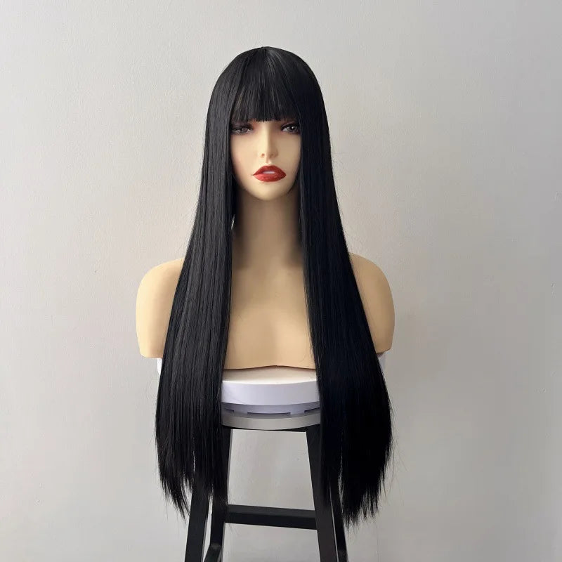 Long Straight Black Synthetic Cosplay Wig