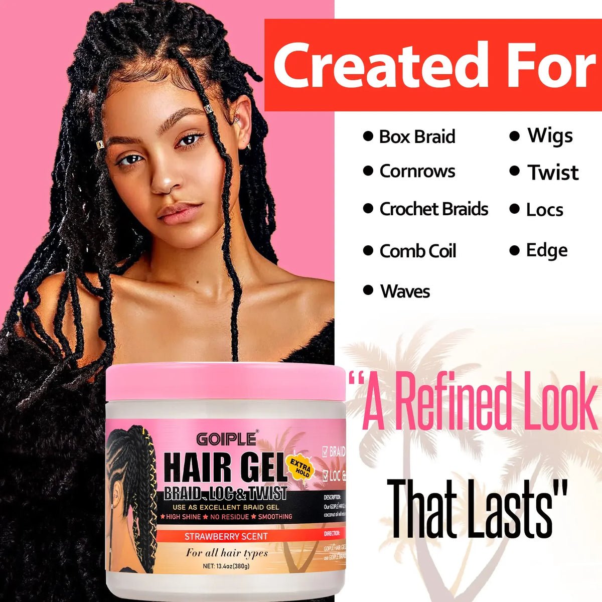 GOIPLE Strawberry Styling Gel | Strong Hold, 380 g