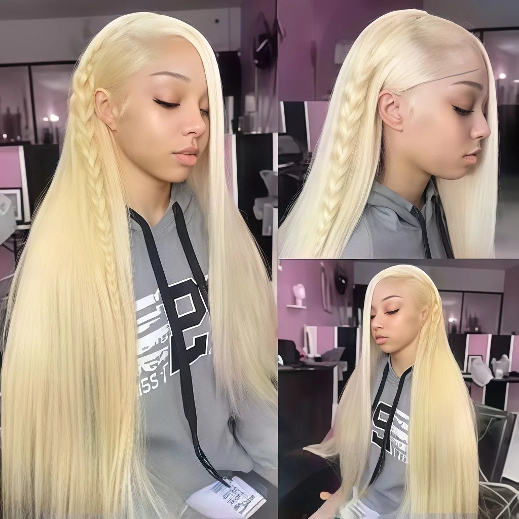 613 Blonde Bone Straight Human Hair Wig, 250% Density