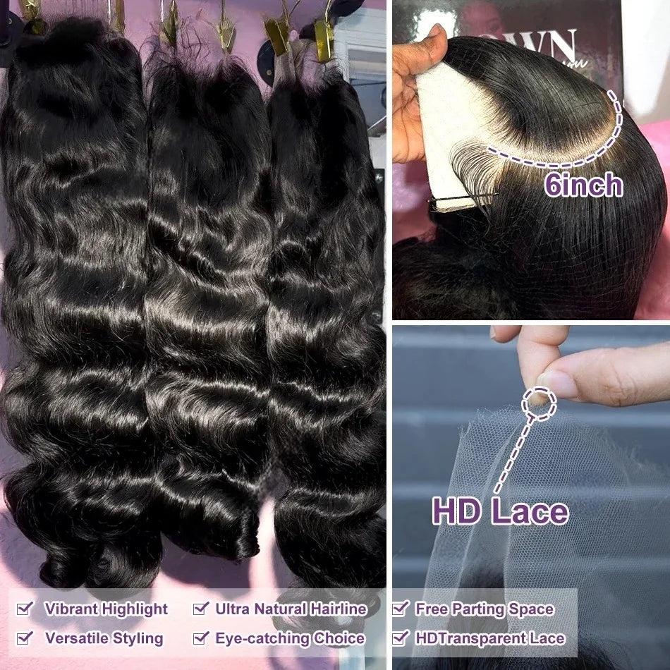 Natural Black Body Wave Human Hair Wig, 250% Density