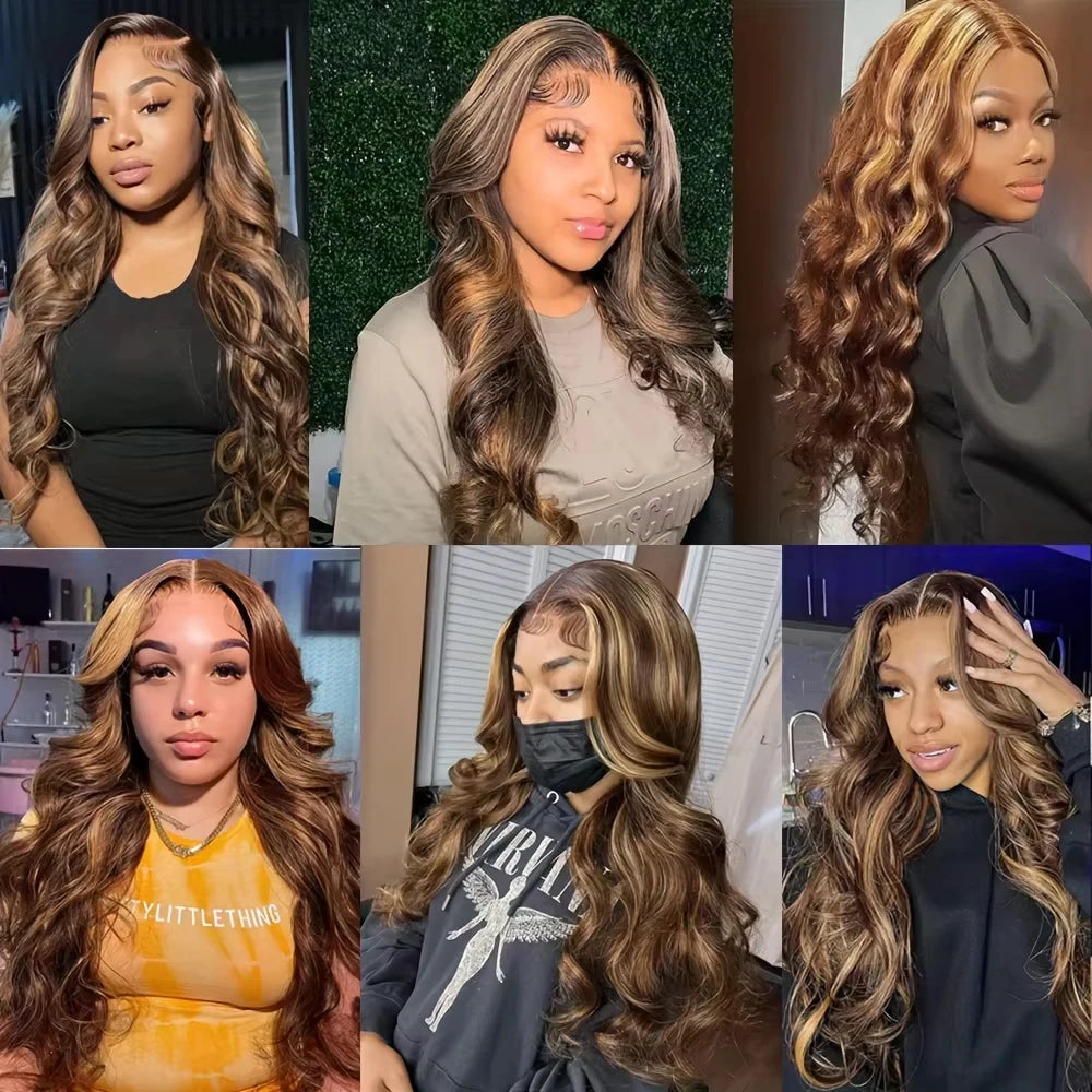 P4/27 Honey Blonde Highlight Body Wave Human Hair Wig