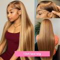 4/27 Honey Blonde Highlight Straight Human Hair Wig