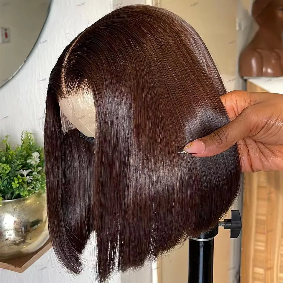 Chocolate Brown Straight Bob Human Hair Lace Wig